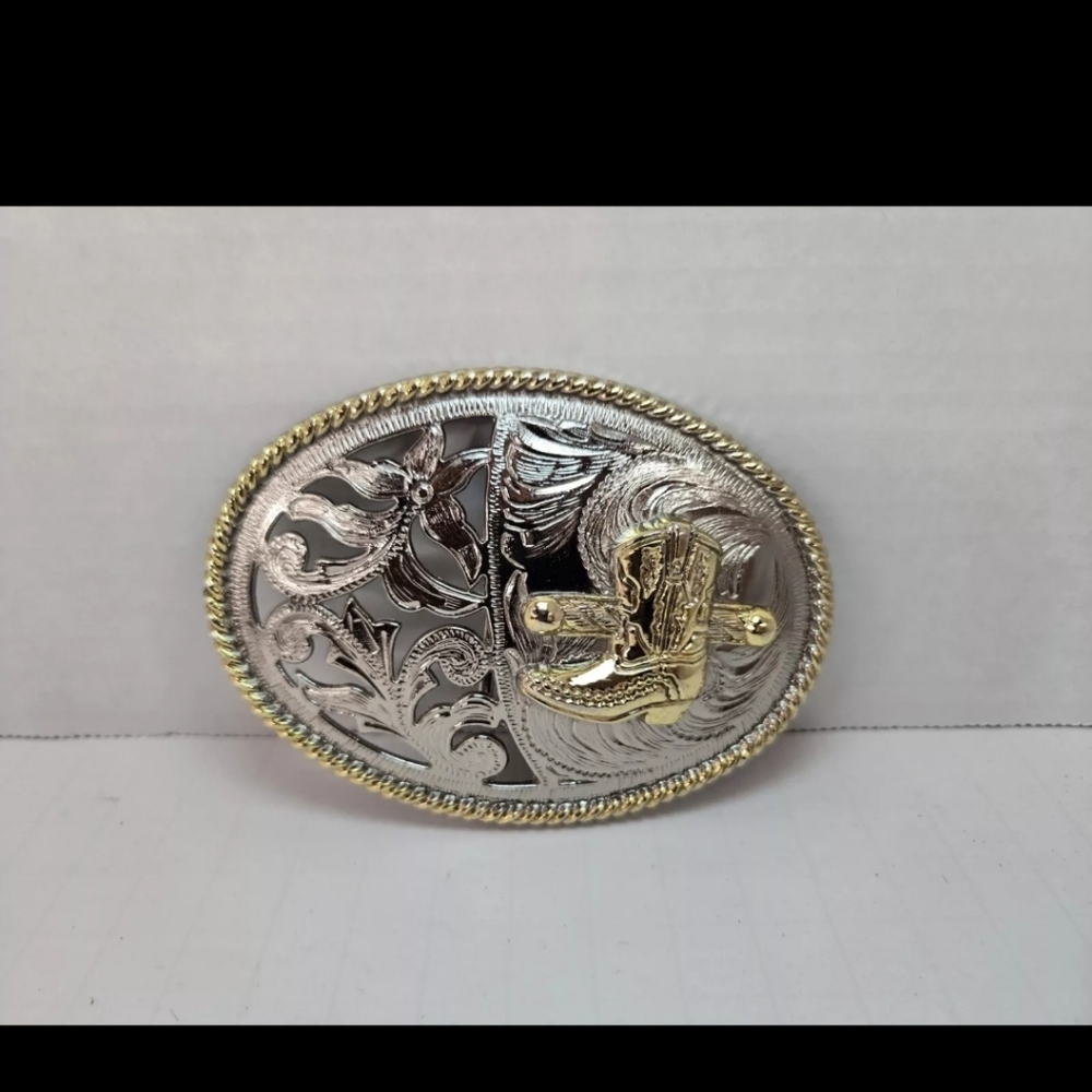 Cowboy Boot Belt Buckle - Cut Out Style Gold & Silver Tone Metal